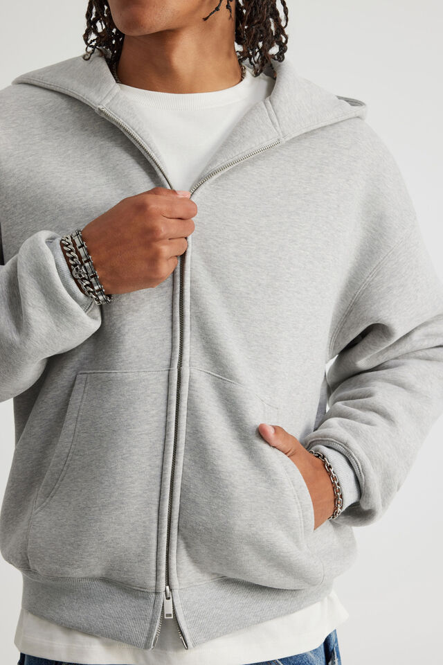 Authentics Boxy Zip Thru Hoodie, GREY MARLE