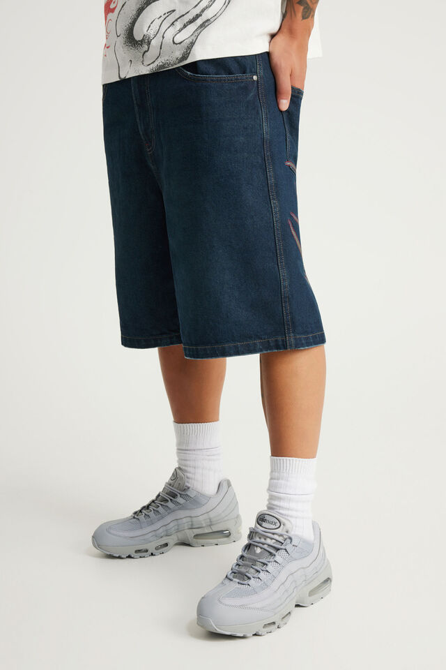 Notion Relaxed Baggy Denim Short, MECHANIC BLUE/CYBER GRAPHIC