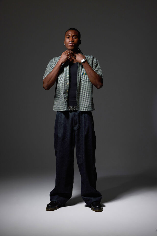 Half Half Boxy Cropped Short Sleeve Shirt, NAVY GREEN CHECK/HH PILL