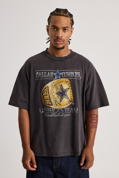 Dallas Cowboys Heavy Weight Box Fit Tshirt, LCN DAL WASHED BLACK/CHAMPIONS RING