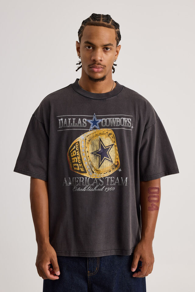 Dallas Cowboys Heavy Weight Box Fit Tshirt, LCN DAL WASHED BLACK/CHAMPIONS RING