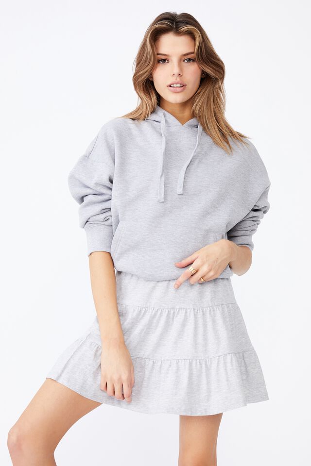 Jersey Tiered Skirt, GREY MARLE