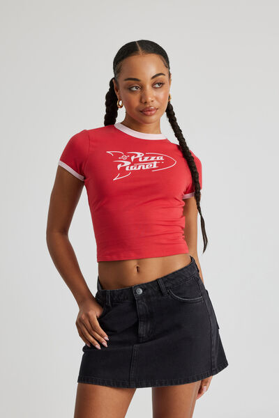 Lcn Toy Story Fitted Baby Tee, LCN DIS RANCH RED/PIZZA PLANET
