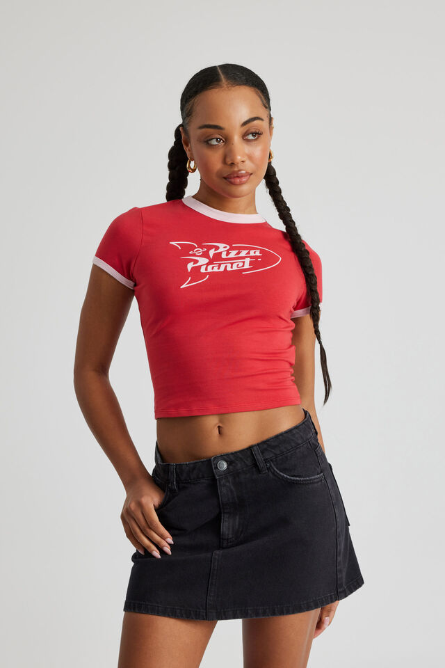 Lcn Toy Story Fitted Baby Tee, LCN DIS RANCH RED/PIZZA PLANET