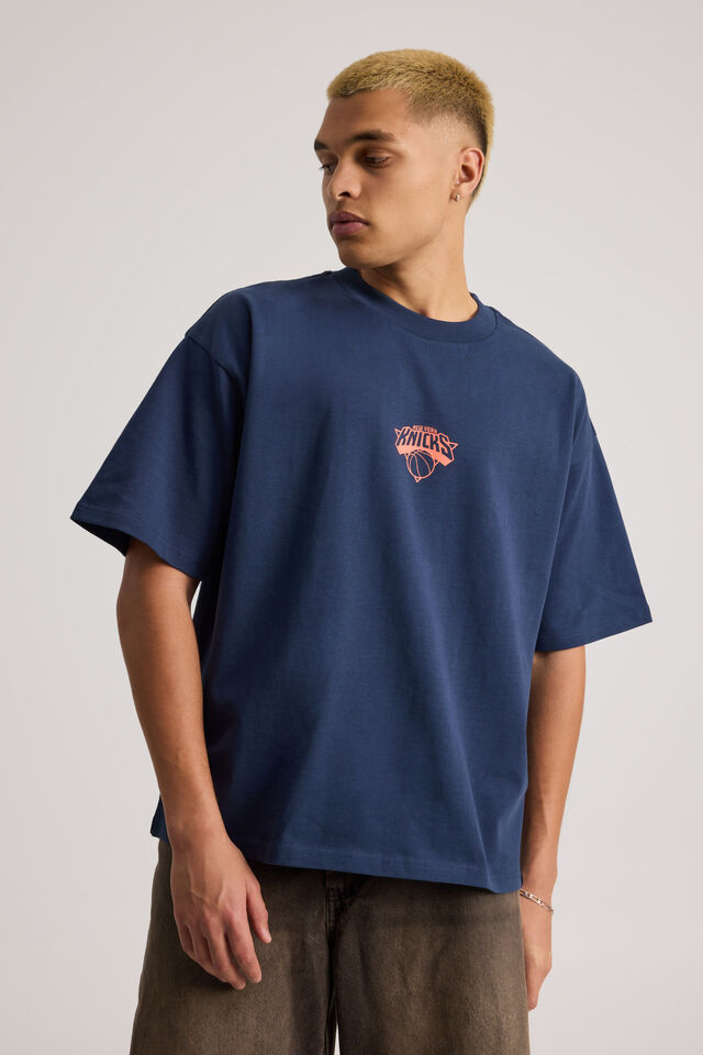 Heavy Weight Box Fit Nba Tshirt, LCN NBA KNICKS MIDNIGHT BLUE/CITY HUSTLE
