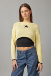 Open Knit Crop Jacquard Jumper, YELLOW/STAR - alternate image 1