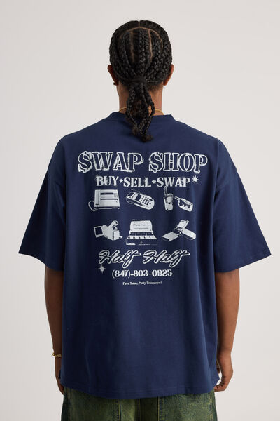 Half Half Heavyweight Box Fit Graphic Tshirt, HH MIDNIGHT BLUE/SWAP BUY SELL