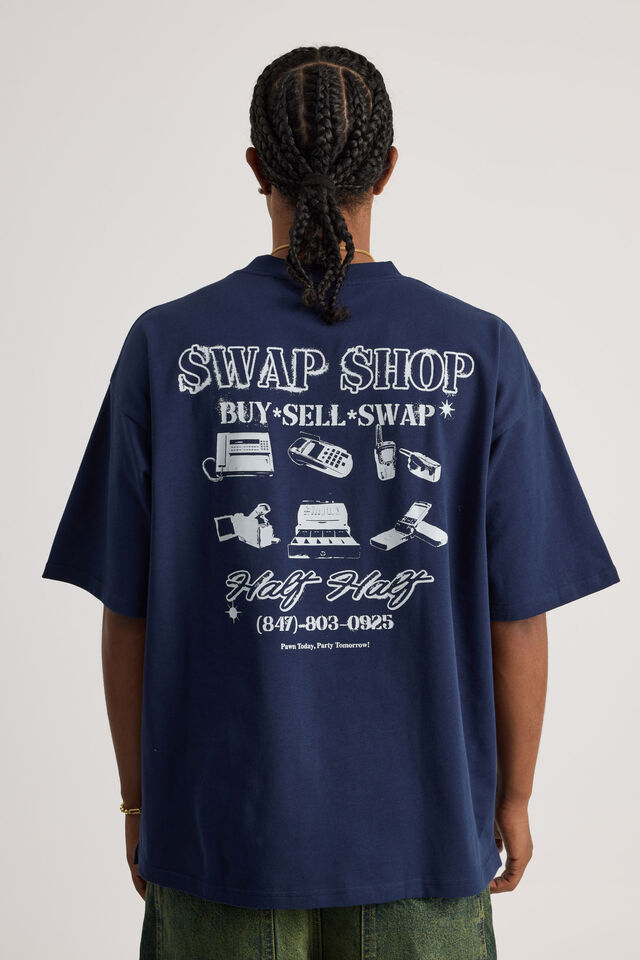 Half Half Heavyweight Box Fit Graphic Tshirt, HH MIDNIGHT BLUE/SWAP BUY SELL
