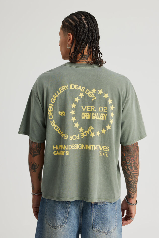 Open Gallery Box Fit Tshirt, OG WASHED DIRTY SAGE/CIRCULAR OG