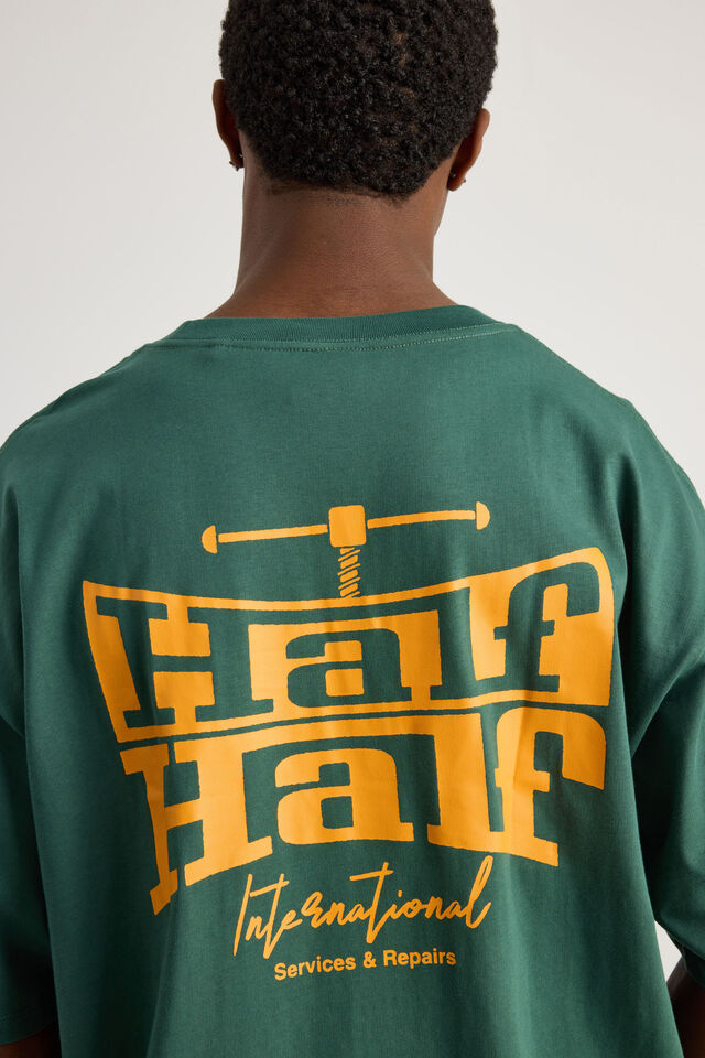 Half Half Box Fit Graphic T Shirt, HH WASHED GREEN/INDUSTRY TAKEOVER