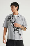 Notion Boxy Cropped Short Sleeve Shirt, NOTION WHT BLK CHECK GOTHIC ARTWORK - example image 4