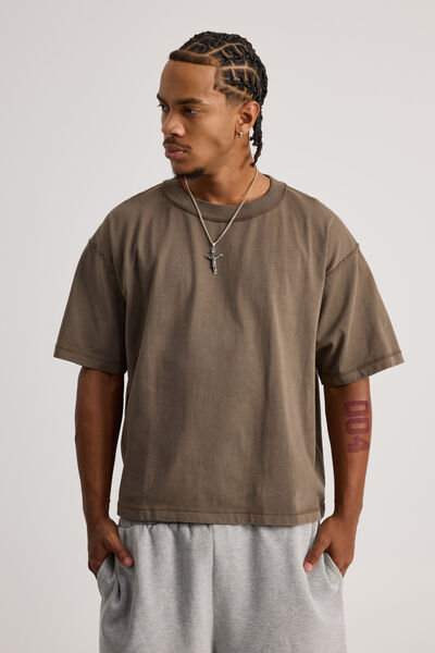 Boxy Cropped Tshirt, WASHED CEDAR