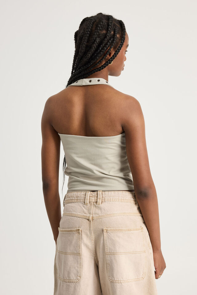 Scoop Neck Halter Top, SUNBLEACHED KHAKI