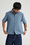 Half Half Short Sleeve Shirt, HH BLUE GREY NEON CHECK - alternate image 1