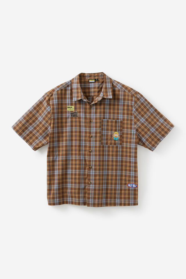 South Park X Half Half Boxy Cropped Short Sleeve S, LCN SOUTH PARK ICONS/BROWN CHECK