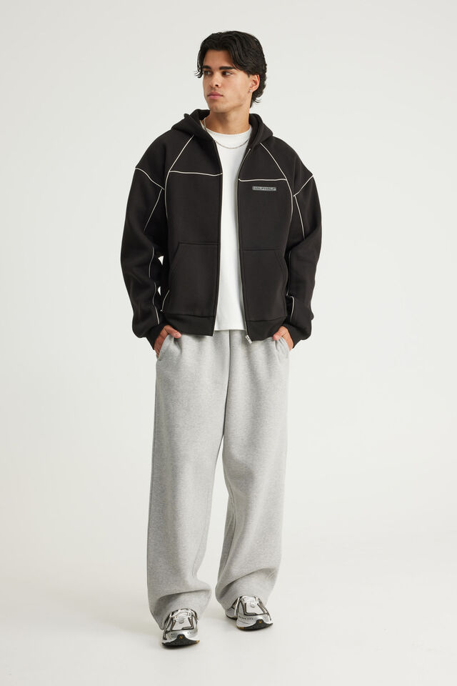 Half Half Zip Thru Hoodie, HH BLACK/PANELLING