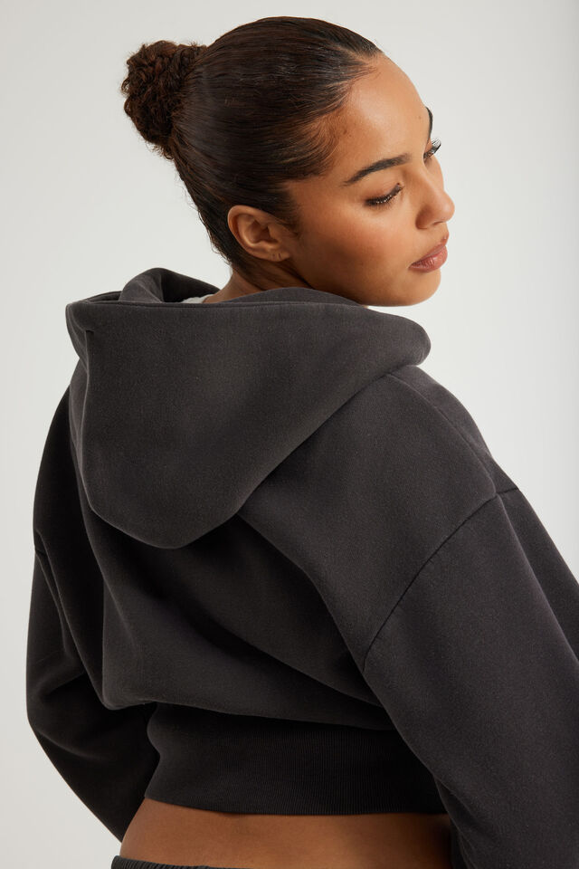 Authentics Shrunken Zip Through Hoodie, WASHED TRUE BLACK