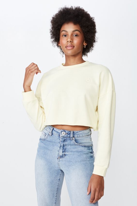 Raw Edge Crop Crew, PASTEL YELLOW