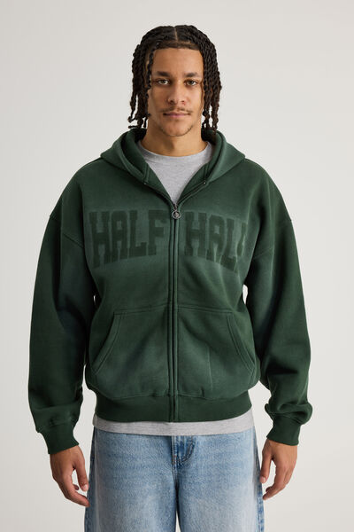 Half Half Zip Thru Hoodie, HH KELP/ON COMPANY TIME