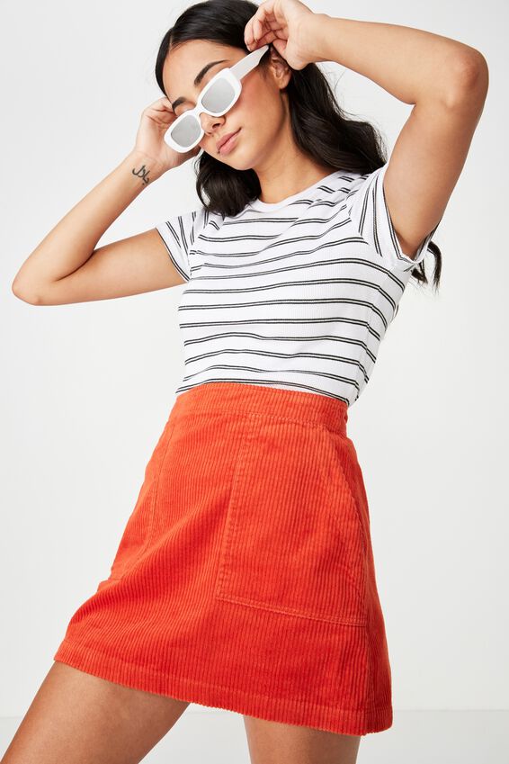 Cord Skirt, FLAME SCARLET