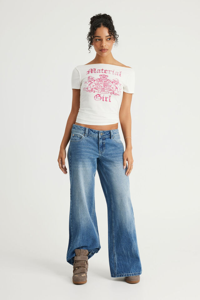 Boat Neck Graphic Tee, CLOUD / MATERIAL GIRL
