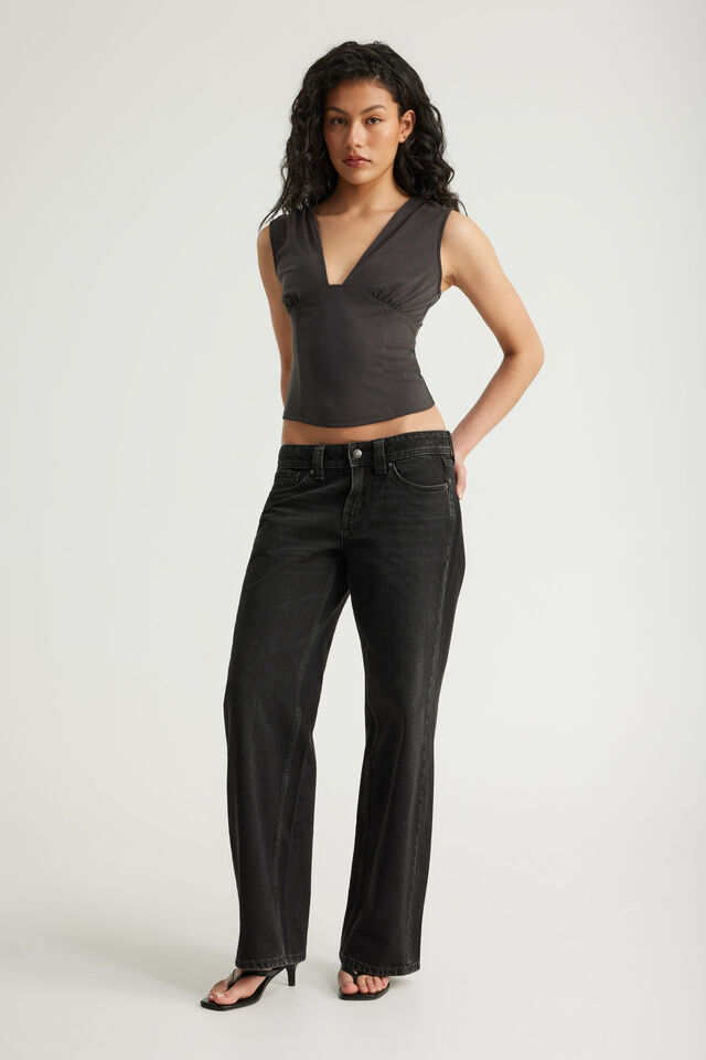 Soft Washed V Neck Top, PHANTOM