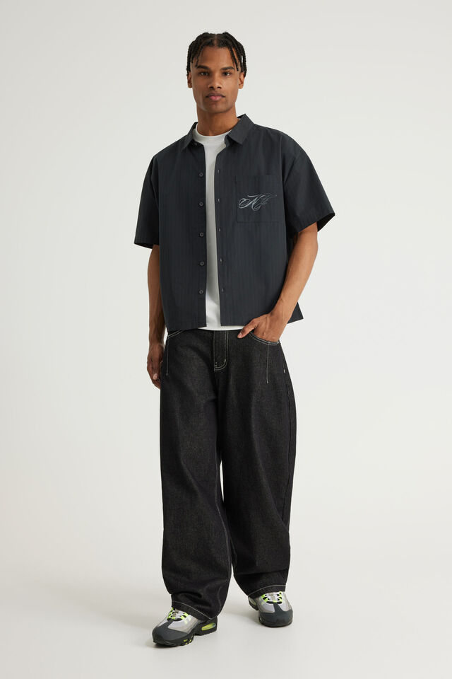 Notion Boxy Cropped Short Sleeve Shirt, NOTION BLK GRITTY STRIPE/BACK GRAPHIC