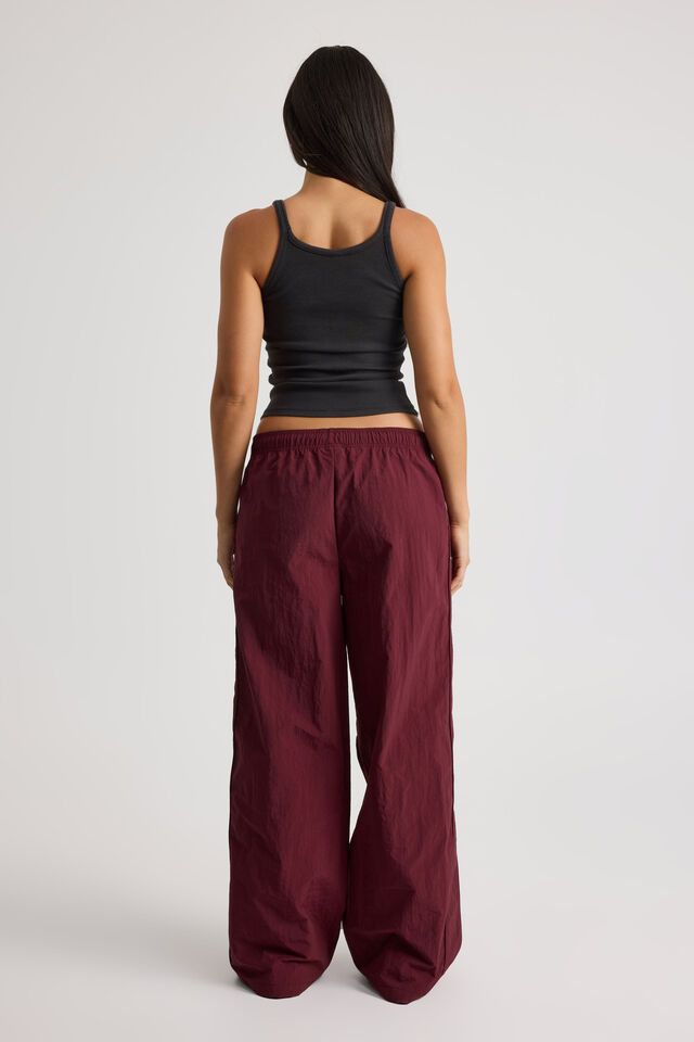 Freya Wide Leg  Woven Sporty Trackpant, CHERRY LACQUER