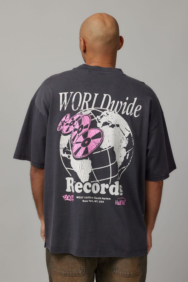 Heavy Weight Box Fit Graphic Tshirt, HH WASHED BLACK/GLOBAL RECORDS