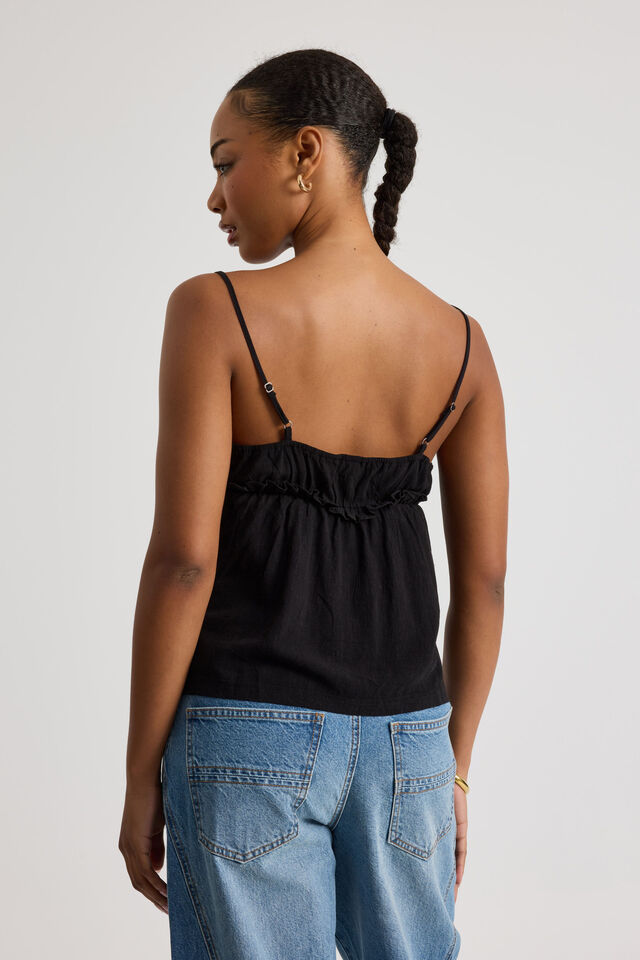 Belle Frill Cami, BLACK