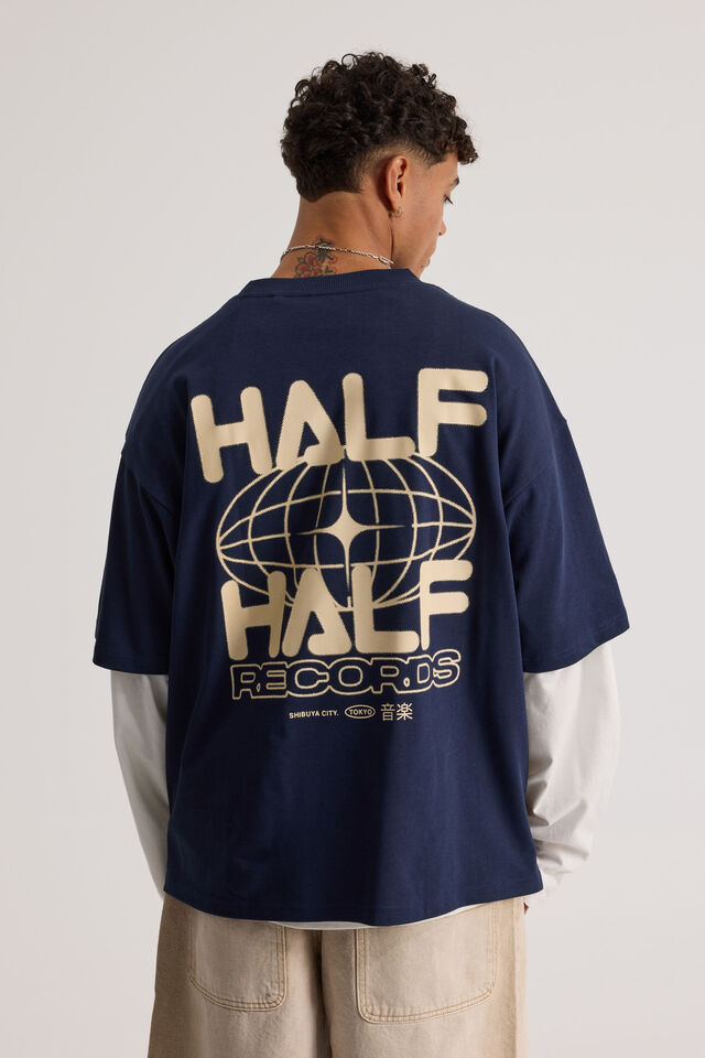 Half Half Heavyweight Box Fit Graphic Tshirt, HH MIDNIGHT BLUE/HALF HALF GLOBE
