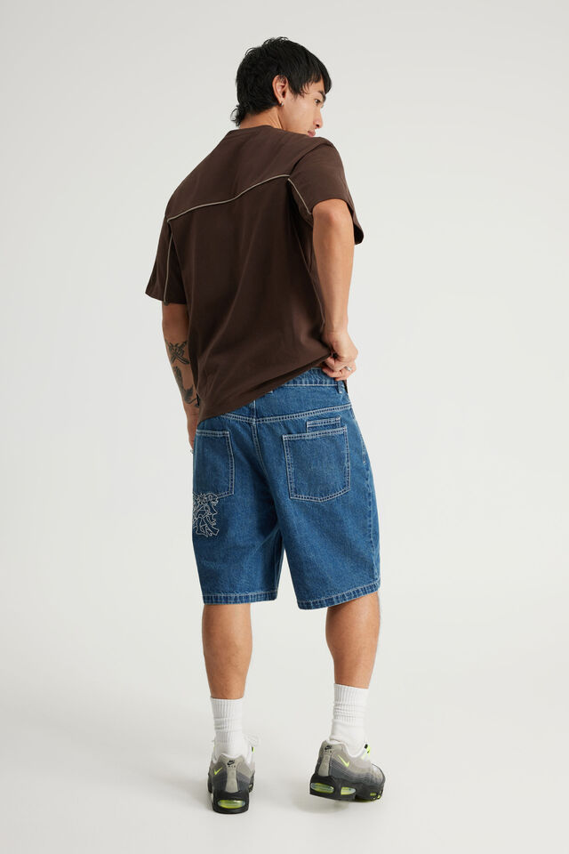 Half Half Baggy Denim Short, FRESH WATER BLUE