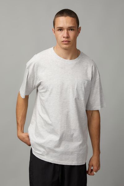 Basic Oversized Pocket T Shirt, SILVER MARLE
