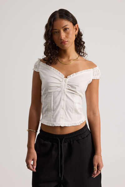 Novie Off Shoulder Shirt, WHITE