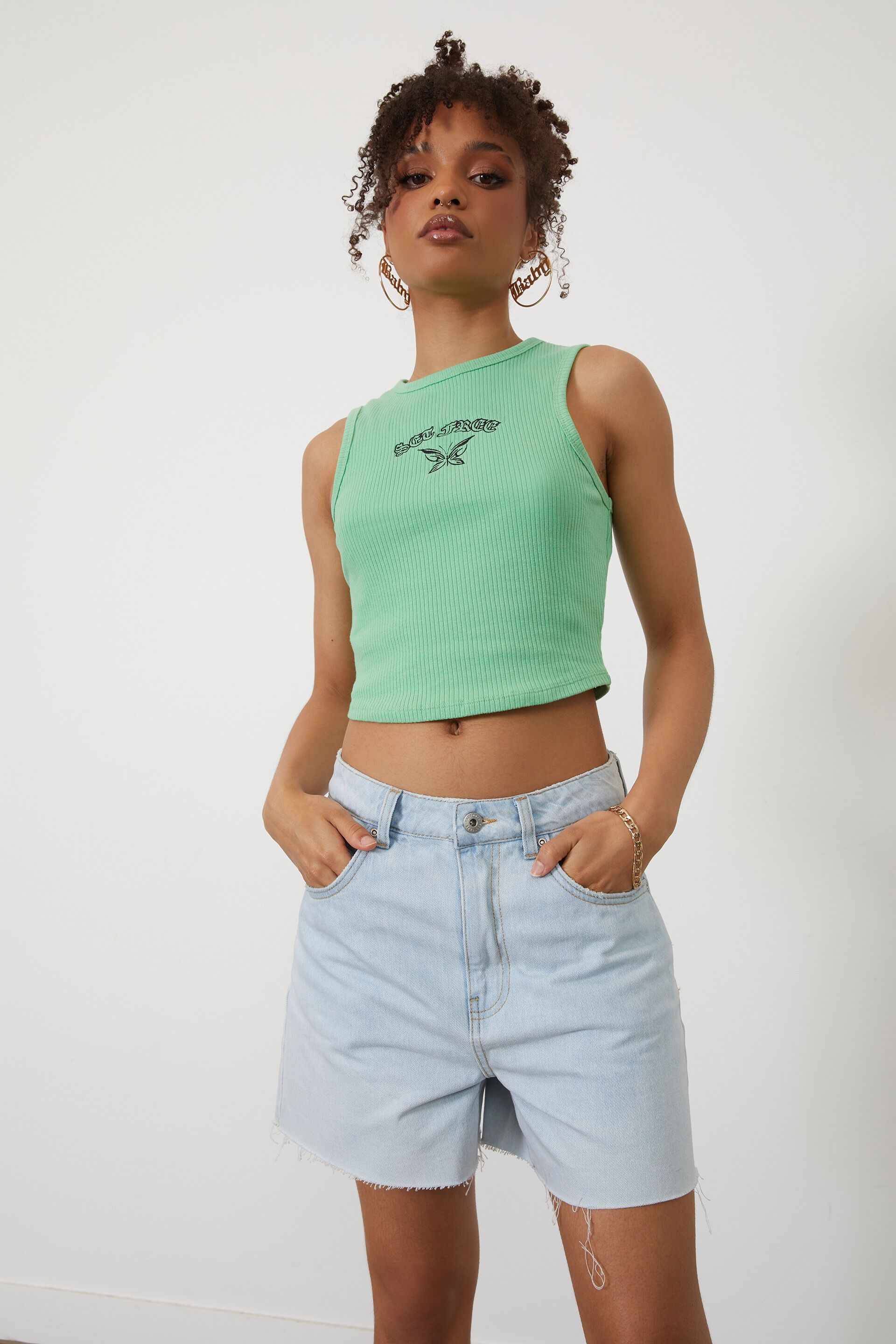 High Rise Relaxed Denim Short