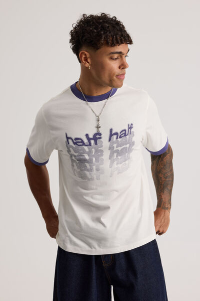 Half Half Slim Fit Ringer Tshirt, HH CLOUD/NEBULA WARPED VISION