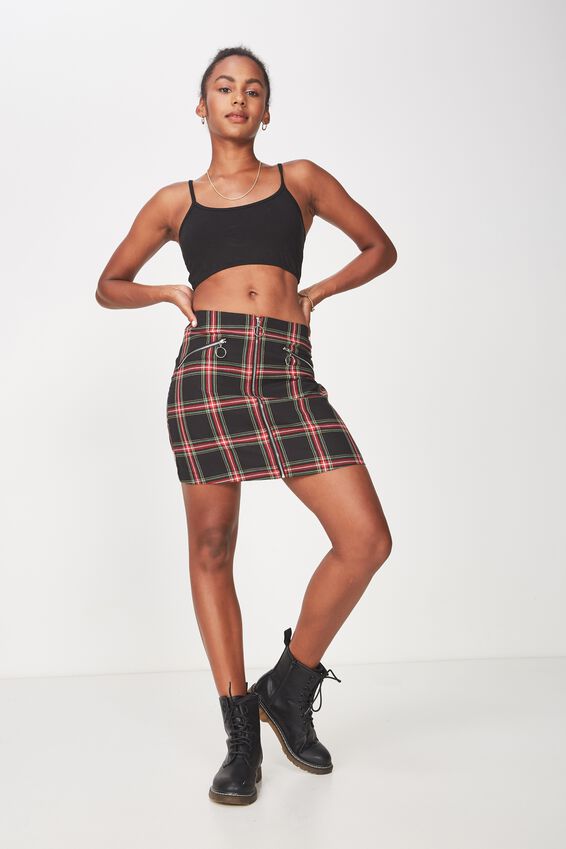 Zip Front A Line Skirt, JADE CHECK