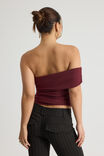 Mesh One Shoulder Top, BORDEAUX - alternate image 3