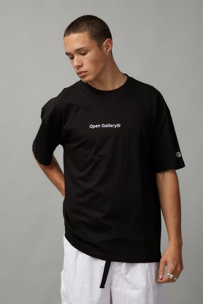Oversized Open Gallery T Shirt, BLACK/OPEN GALLERY
