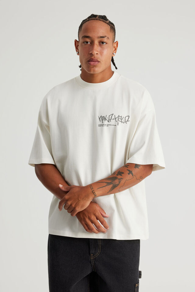 Half Half Heavyweight Box Fit Graphic Tshirt, HH CLOUD/TAGLINE