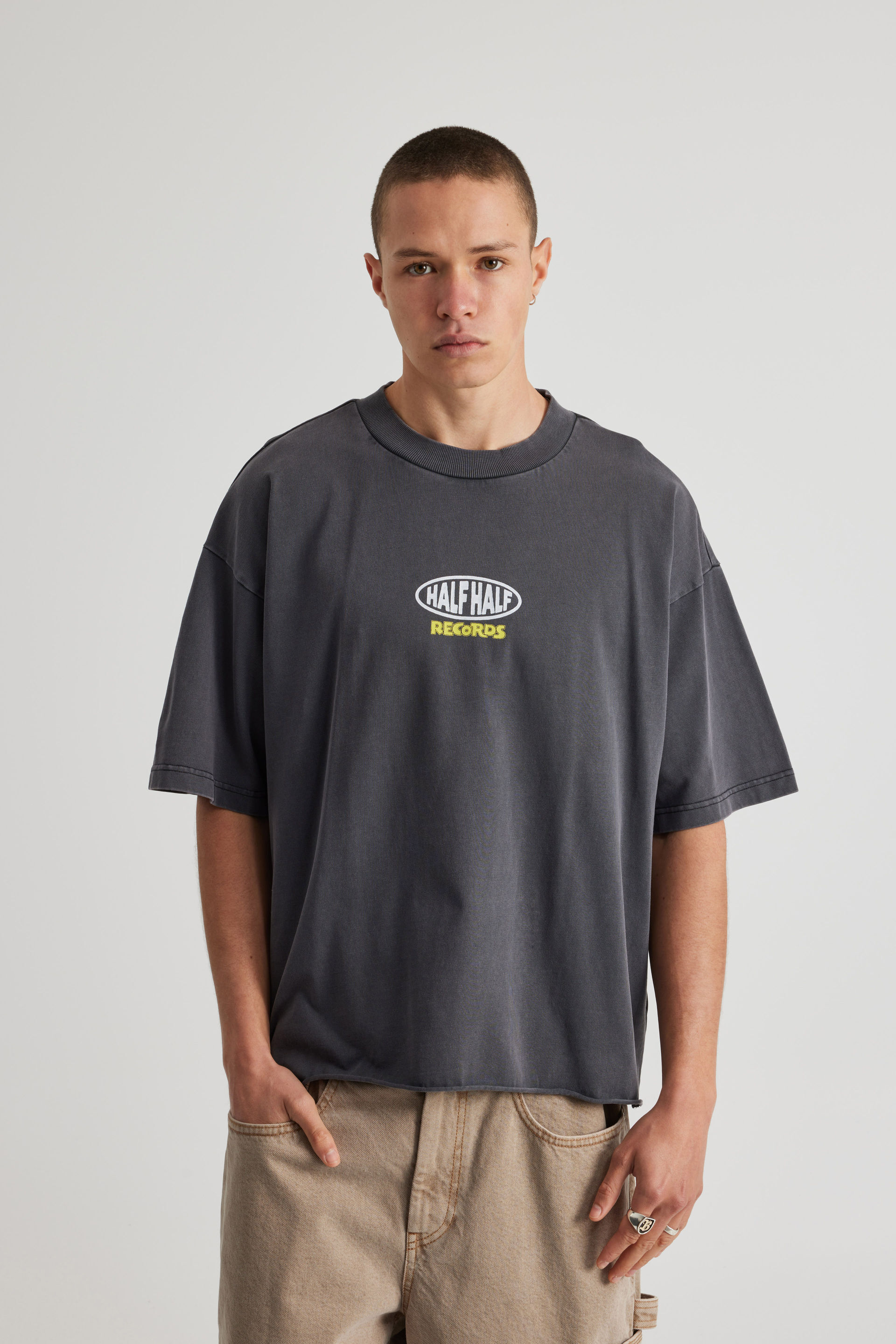Half Half Boxy Cropped Graphic Tshirt