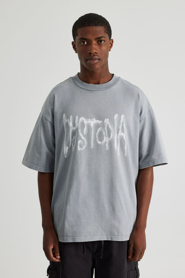 Notion Heavy Weight Box Fit Graphic Tshirt, NTN WASHED CONCRETE/DYSTOPIA