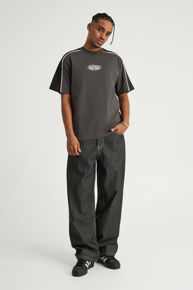 Half Half Classico Baggy Jean, BLACK PINSTRIPE