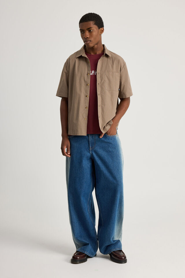 Half Half Short Sleeve Shirt, HH HAZLENUT CHECK