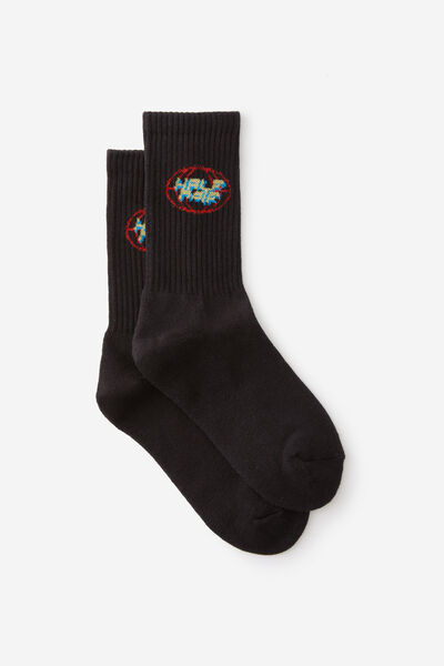 Unisex Rib Sock - Extra, HALF HALF BLK WORLD