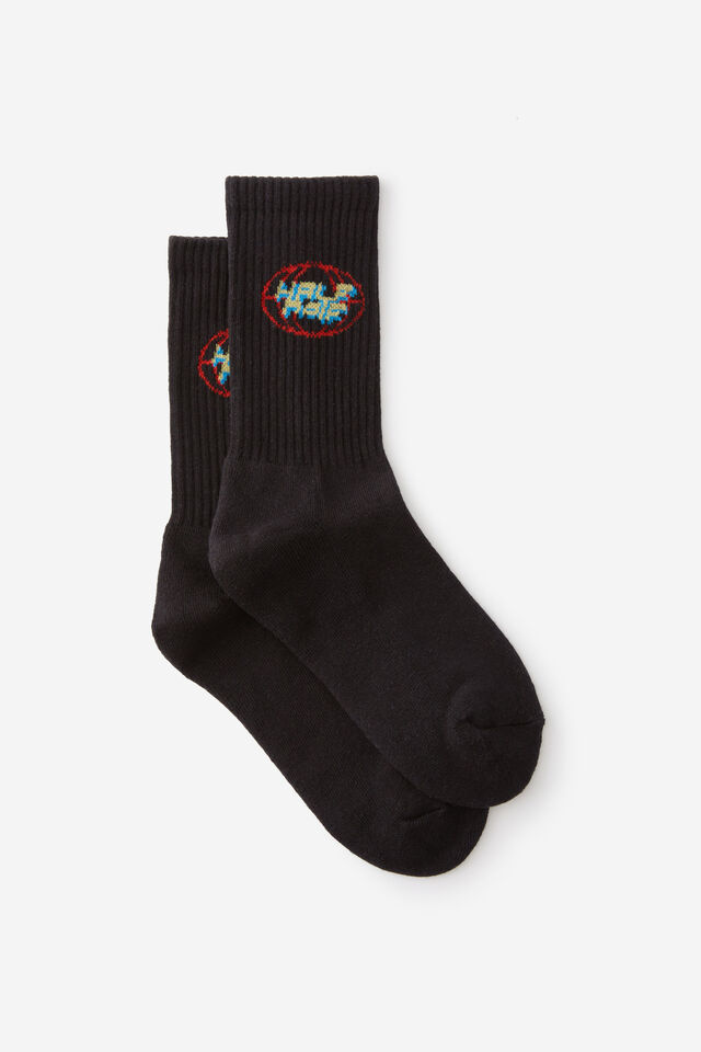 Unisex Rib Sock - Extra, HALF HALF BLK WORLD
