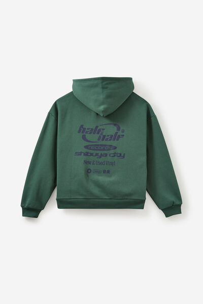 Half Half Zip Thru Hoodie, HH WASHED GREEN/HALF HALF SHIBUYA CITY