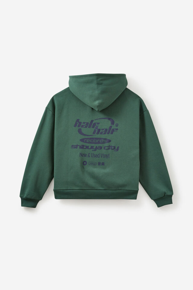 Half Half Zip Thru Hoodie, HH WASHED GREEN/HALF HALF SHIBUYA CITY