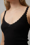 Lace Trim V Neck Tank, BLACK - alternate image 4