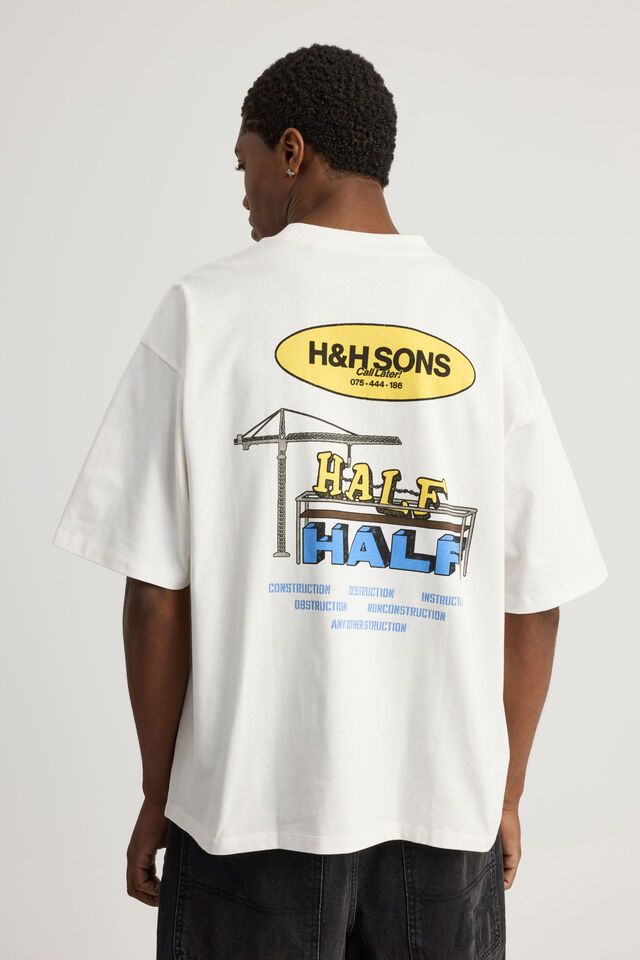 Half Half Heavyweight Box Fit Graphic Tshirt, HH CLOUD/HAMMER TIME